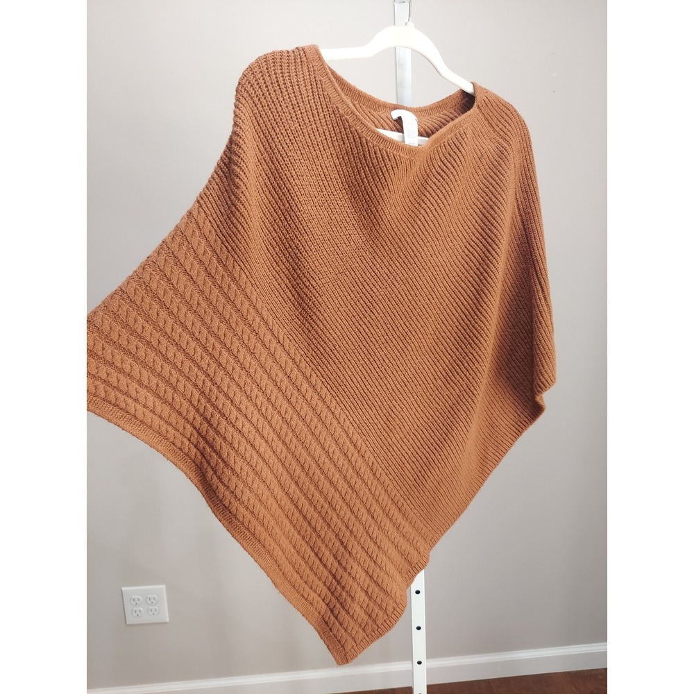 J. Jill Rust Brown Cable Knit Ribbed Poncho Sweater One Size Layering Southwest